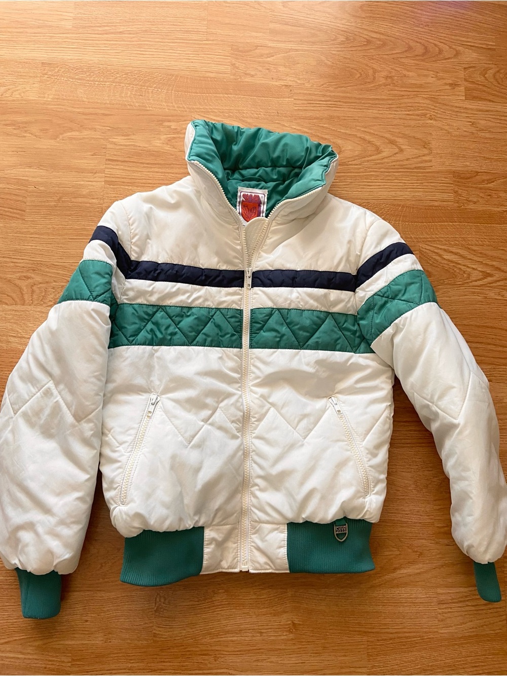 SKYR Vintage Ski Jacket Color Block White Green Navy Size Small